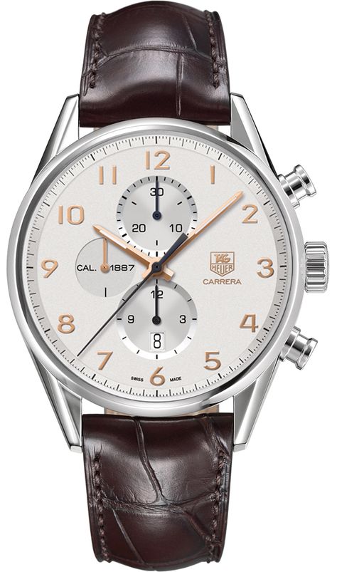 Tag Heuer Carrera Calibre 1887 Automatic Chronograph 43mm car2012.fc6236 Carrera Watch, Tag Heuer Carrera Chronograph, Tag Heuer Carrera Calibre, Brown Leather Strap Watch, Swiss Luxury Watches, Heuer Carrera, Tag Heuer Carrera, Tag Heuer Watch, Timex Watches