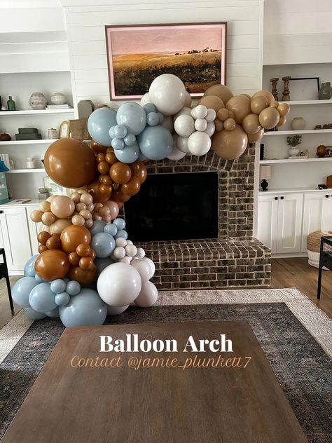 start with auburn/browns, leading to white/blues Balloon Arch Video, Fall Balloons, 8th Grade Graduation, Auburn Brown, Mary Margaret, Party Trends, Blue Party, White Balloons, Brown And Blue