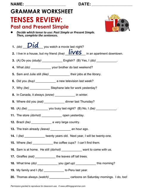 English Grammar TENSES REVIEW: Past Simple and Present Simple http://www.allthingsgrammar.com/tenses-review.html Grammar Tenses, English Grammar Test, Esl Ideas, Tenses Grammar, English Grammar Exercises, English Grammar Tenses, Simple Past Tense, Grammar Quiz, Past Simple