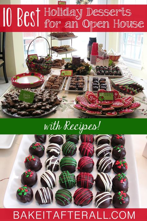 Recipes for the 10 Best Holiday Desserts to serve at an Open House plus classic Christmas Cookie Recipes #holidayrecipes #holidaydesserts #holidaytreats #holidayopenhouseideas #holidayopenhouse #holidayopenhousefoodideas #holidayopenhousefood #holidayopenhouseideasentertaining #holidayopenhousemenuideas #christmasparty #christmaspartyideas #christmas #christmascookies #christmascookiesdecorated #christmascookiesrecipes #christmasopenhouse #christmasopenhouseideas #youregonnabakeitafterall Christmas Cookie Buffet, Open House Dessert Ideas, Christmas Open House Ideas Business, Holiday Open House Food Ideas, Christmas Open House Food Ideas, Holiday Open House Ideas, Christmas Open House Ideas, Best Holiday Desserts, Open House Treats