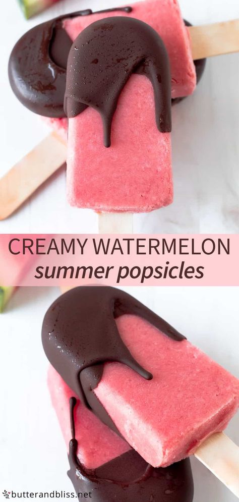 Watermelon Popsicles Recipe, Coconut Milk Popsicles, Watermelon Popsicles, Cream Honey, Magic Shell, Small Batch Baking, Frozen Dessert Recipe, Homemade Popsicles, Dessert For Two