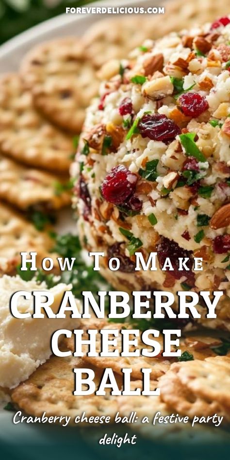 Learn how to create a delightful cranberry cheese ball that's perfect for any festive gathering! This easy recipe combines creamy cheese, tart cranberries, and crunchy nuts, making it a crowd-pleaser. Serve it with your favorite crackers for a delightful party snack! Cranberry Nut Cheese Ball, Cheese Ball Cranberry, Cheese Ball With Cranberries, Cranberry Cheese Ball Recipes Easy, Cranberry Cheeseball Recipes, Cranberry Cream Cheese Ball, Cranberry Walnut Cheese Ball, Cranberry Cheese Ball Recipes, Cheese Balls For Christmas