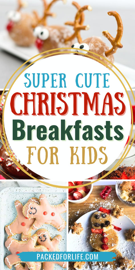 A variety of fun and festive holiday breakfast ideas inlcuding gingerbread men pop tarts, snowman pancakes and reindeer donut holes, featuring the best Christmas breakfast and Christmas brunch ideas perfect for kids Fun Christmas Morning Breakfast For Kids, Waffle Christmas Breakfast, December Snacks For Kids, Kids Xmas Breakfast Ideas, Christmas Inspired Breakfast, Christmas Breakfast Ideas Without Eggs, Christmas Theme Breakfast Kids, Cute Christmas Morning Breakfast, Christmas Party Breakfast Food