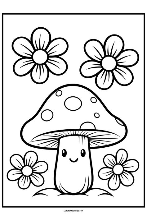 Mushroom Coloring, Garden Coloring Pages, Free Kids Coloring Pages, Flowers Coloring, Cartoon Coloring, Spring Coloring Pages, Cute Mushroom, Dinosaur Coloring Pages, Unicorn Coloring Pages