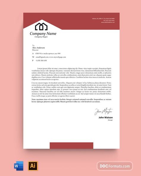 Download Free Red Real Estate Letterhead Template in Microsoft Word and Adobe Illustrator Real Estate Letterhead, Free Letterhead Templates, Company Letterhead, Stationary Branding, Letterhead Template, Letterhead Design, Company Slogans, Word Design, Ms Word