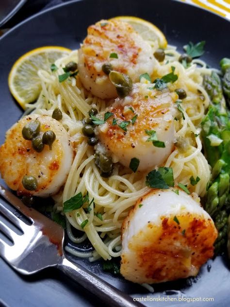 Seared Scallop Piccata, Scallop Picatta, Scallops Piccata, Shrimp Piccata, Colossal Shrimp, Seafood Scallops, Happy January, Avocado Cups, Tuna Ceviche