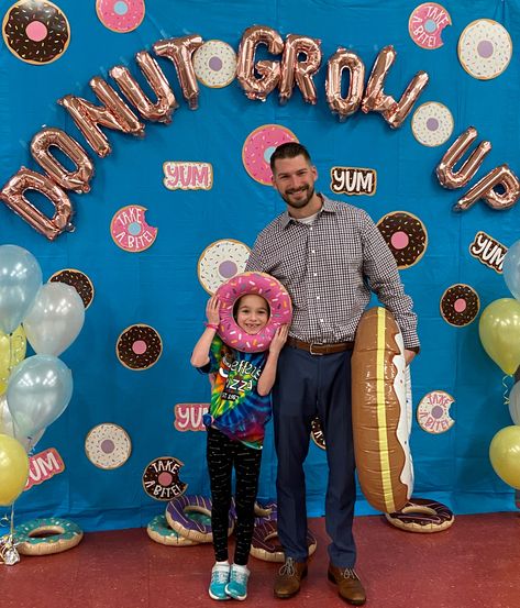 Dads And Donuts Crafts, Muffins With Mom School Event, Donut With Grownups, Dads And Donuts Photo Booth, Dad And Donuts Activities, Donuts For Grownups, Vip Day At School Activities, Donuts With Dad Photo Backdrop, Father Daughter Event Ideas