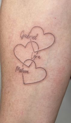 Behind The Leg Tattoos For Women, Three Hearts Tattoo, Tattoo Nombres, Tiny Wrist Tattoos, Uv Tattoo, Muster Tattoos, Tasteful Tattoos, Three Hearts, Leg Tattoos Women