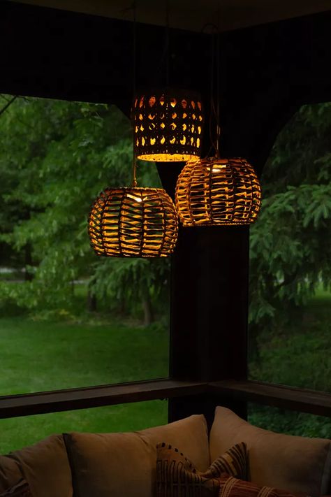 Diy Hanging Lights Outdoor Patio, Hanging Basket Lights, Hanging Basket Light, Basket Lights, Hanging Porch Lights, Led Puck Lights, Wireless Lights, Puck Lights, Basket Lighting