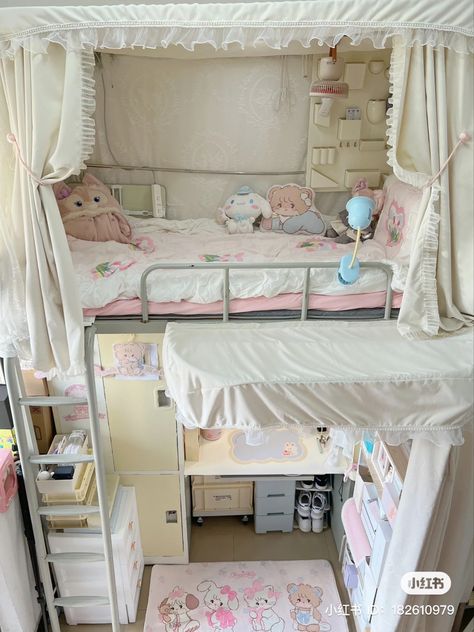 Loft Bed Ideas Cottage Core, Loaf Bed Ideas, Cute Room Ideas For Small Rooms, Minimalist Bedroom Ideas, Modern Bedroom Ideas, Dream Bedroom Inspiration, Cute Bedroom Ideas, Dekorasi Kamar Tidur, Room Redesign