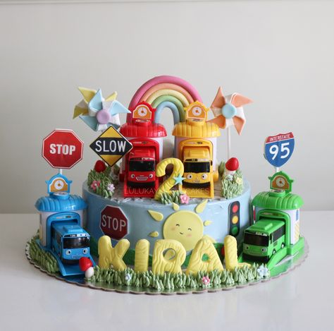 Tayo bus cake Tayo Cake Ideas, Tayo Bus Cake, Tayo Cake, Cake Watermelon, Bus Cake, Cars Theme Cake, Cake Kids, Elegant Birthday Cakes, Pink Birthday Cakes