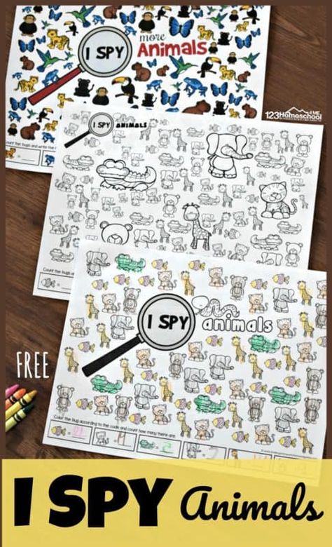 I could use this for handwriting practice by having the child draw lines to connect all of a certain kind of animal. Kindergarten Fun Worksheets, I Spy Printable, Child Draw, Animal Crafts Preschool, Zoo Theme, I Spy Games, Animal Printables, Animal Worksheets, Fun Math Activities