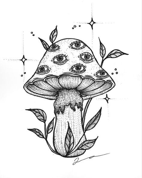 Aesthetic Drawings Sketches, Mushroom Drawings, Beautiful Pencil Drawings, Sketching Illustration, Aesthetic Drawings, Trippy Drawings, Mushroom Tattoos, Arte Grunge, Mushroom Drawing