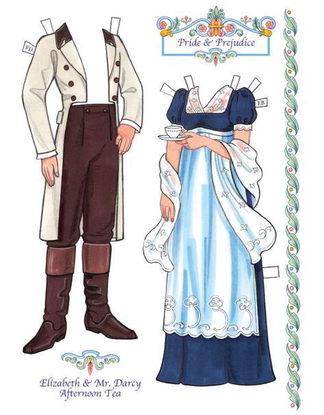 Jane Austen Characters, Darcy And Elizabeth, Dolls Printable, Barbie Paper Dolls, Dover Publications, Regency Fashion, Victorian Dolls, Paper Dolls Printable, Pride Prejudice