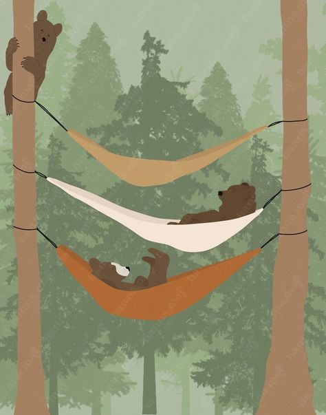 Outdoorsy Decor, Farm Mural, Brown Bear Art, Bears Art, Mountain Aesthetic, Brown Bears, Camping Hammock, Camping Aesthetic, Dorm Posters