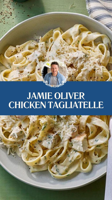 Jamie Oliver​ Chicken Tagliatelle Jamie Oliver Recipes 15 Minute Meals, Jamie Oliver Recipes 5 Ingredients, Chicken Tagliatelle Recipes, Chicken Tagliatelle, Dinner For Busy Nights, Jamie Oliver Chicken, Tagliatelle Recipe, Seafood Meals, Jamie Oliver Recipes