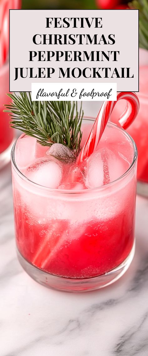 Image for Christmas Peppermint Julep Mocktail Peppermint Mock Tail, Peppermint Mocktail Recipe, Non Alcoholic Drinks Winter, Christmas Morning Mocktails, Peppermint Drinks Nonalcoholic, Peppermint Mocktails Non Alcoholic, December Mocktails, Christmas Virgin Drinks, Mocktail Christmas Drinks