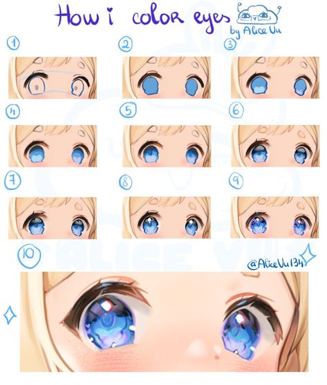 Eyes Tutorial Coloring, How To Anime Eyes, Eyes Down Drawing, How To Color Eyes Anime, Eyes Color Anime, How To Shade An Eye, Anime Eyes Shading, How To Shade Anime Eyes, Color Eyes Digital