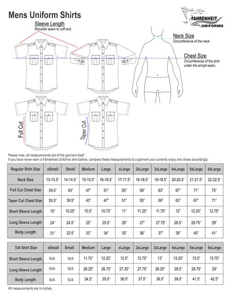 Measurement chart for our Fahrenheit Uniforms mens tactical & standard shirts. Standard Measurements Chart For Women, Tactical Shirts Men, Wwe Birthday, Shirt Size Chart, English Books Pdf, Happy Christmas Wishes, Mens Shirt Pattern, Shirts Pattern, T Shirt Sewing Pattern