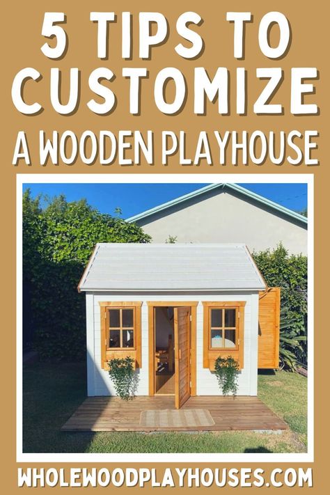 In this article, we discuss why it is so important to customize your wooden playhouse and how you and your kids benefit from this project. And, we'll provide several tips that will let you customize your outdoor playhouse quickly, without breaking your piggy bank, and have a lot of fun on the way. #WholeWoodPlayhouses #KidsPlayhouses Outdoor Playhouse Floor, Inside Of Playhouse, Redone Playhouse, Playhouse Colors, Diy Playhouse Outdoor Cheap Wood Pallets, Inside Of Playhouse Ideas, Playhouse Accessories Outdoor, Wood Playhouse Makeover, Inside Kids Playhouse