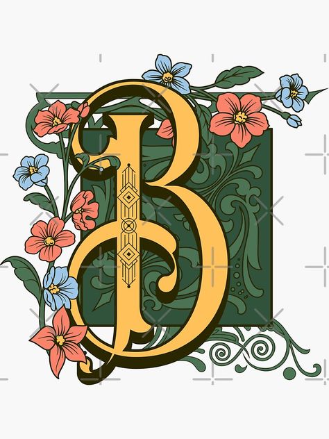 "Art Nouveau Letter B, Gold Monogram Ornament, Ornamental Letter B, Art Deco" Sticker for Sale by PROMEN Creativity Art Nouveau Monogram, Letter B Art, Waste Art, Initials Ornament, Letter Ornaments, Deco Sticker, House Deco, Gold Monogram, Letter B