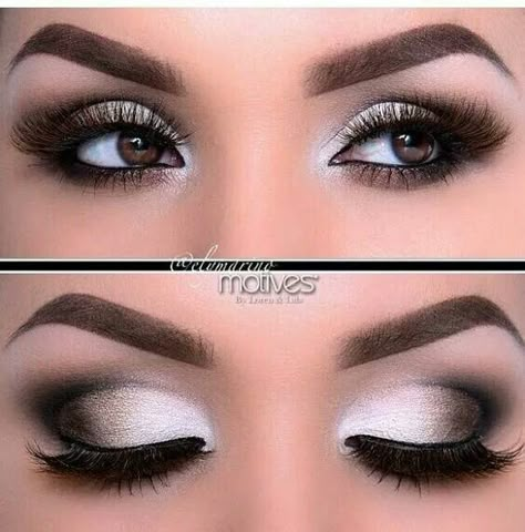 White Eye Makeup, Eye Makeup Glitter, Black And White Makeup, Trendy Eyeshadow, Wedding Makeup For Brown Eyes, Eyeshadow Ideas, Formal Makeup, White Makeup, Beauty Make-up