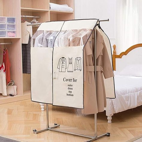 Amazon.com: ifundom Garment Bags for Hanging Clothes, 43. 7 Clear Hanging Garment Bags for Closet Storage Bottom Enclosed Garment Rack Cover Sealed Wardrobe Clothes Protector for Coats, Suits, Dresses : Home & Kitchen Wedding Dress Storage, Dress Storage, Closet Clothes Storage, Coat Storage, Breathable Clothes, Garment Cover, Suit Bag, Clothes Rail, Floor Cloth