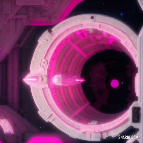 Futuristic looking space station with a pink light in the center of it. Colors, Brilliant rose. Aesthetic sci-fi images. Follow us and visit our site for more amazing content! #photo #creative #cyberspace #illustration #AI #graphic #illustration #sketchbook #cyberpunk #artwork #concept #digitalart #cyberculture #dystopia #unique Cyberpunk Pink Aesthetic, Pink Sci Fi Aesthetic, Future Aesthetic Sci Fi, Pink Futuristic Aesthetic, Pink Science Aesthetic, Sci Fi Fashion Futuristic, Pink Space Aesthetic, Retrofuture Aesthetic, Pink Spaceship