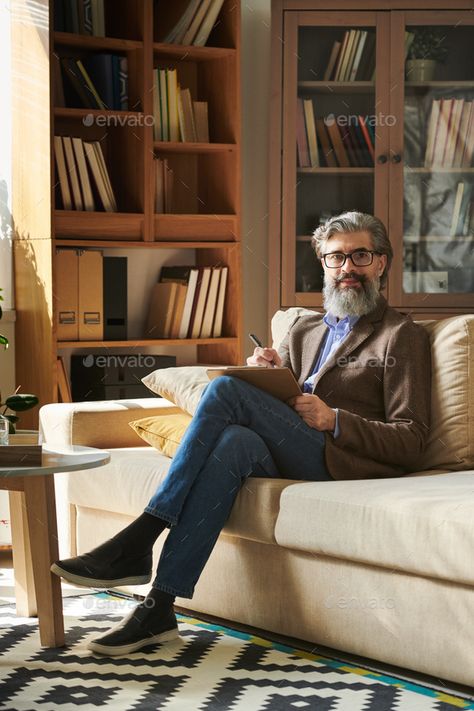 Professor Photoshoot, Successful Psychologist, Psychologist Photoshoot, Male Psychologist, Psychologist Outfit, Business Man Photography, Sitting On Couch, Learn Yoga Poses, Making Notes