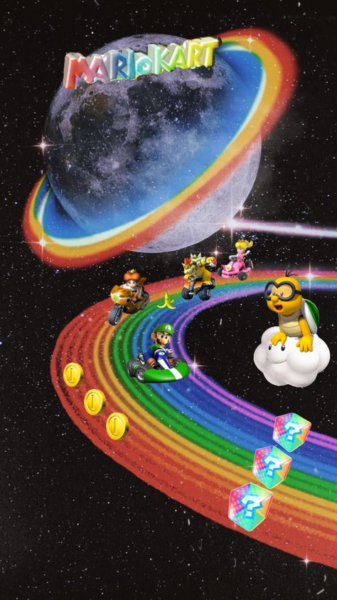 Rainbow Road Mario Kart, Super Mario Kart, Rainbow Road, Sora Kingdom Hearts, Space Race, Mario Kart, Kingdom Hearts, Go Kart, Super Mario Bros