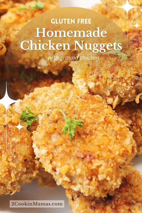 Nuggets that make everyone smile! Our homemade Chicken Nuggets are the healthier, gluten-free version of the classic fave. Lean ground chicken, a perfect seasoning blend, and a crispy coat make them irresistible. And guess what? They're baked, not fried, so you can enjoy guilt-free nugget goodness. Great for the whole family including even the pickiest toddlers! Cornstarch Chicken Nuggets, Chicken Nuggets Ground Chicken, Ground Chicken Nuggets Recipe, Gluten Free Chicken Nuggets, Chicken Cottage, Veggie Nuggets, Healthy Chicken Nuggets, Toddler Picky Eater, Baked Chicken Nuggets