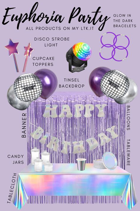 Euphoria 21st Birthday Party, Euphoria 21 Party Ideas, 18th Euphoria Party, Euphoric Theme Birthday Party, Euphoria Birthday Outfit Ideas, 18th Birthday Euphoria Theme, Euphoric Birthday Party, Euphoria Party Theme Decorations, Euphoria 16 Birthday Party