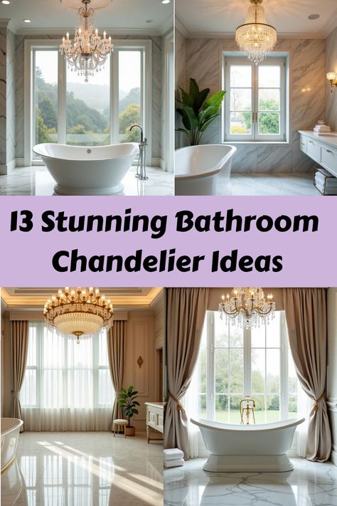 13 Stunning Bathroom Chandelier Ideas Over Tub Lighting, Bathtub Chandelier Master Bath, Chandelier In Bathroom, Bathroom Chandelier Ideas, Bathroom Chandelier Over Tub, Spa Bathroom Ideas Master Bath, Bathroom With Chandelier, Bathtub Chandelier, Chandelier Over Tub