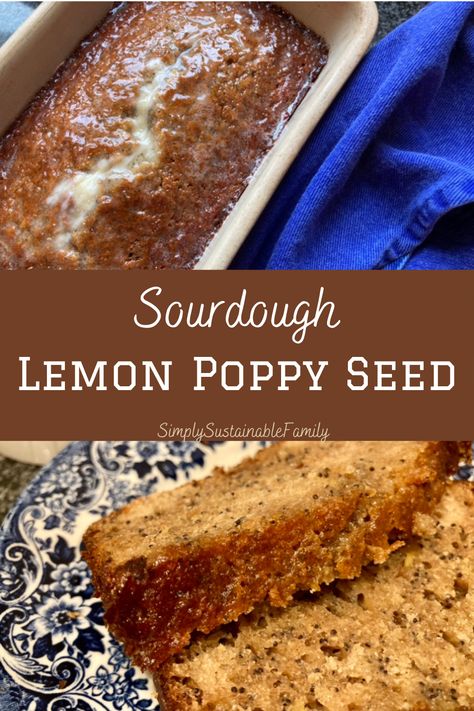 Sourdough Lemon Poppy Seed Recipe that can be turned into either a bread or a cake. There is both a long-ferment and a sourdough discard version. #sourdough #fermentedfoods #lemonpoppyseed #sourdoughlemonpoppyseed Lemon Poppyseed Sourdough, Sourdough Lemon Poppyseed Muffins, Lemon Poppy Seed Sourdough Bread, Lemon And Poppy Seed Loaf, Poppy Seed Recipes, Lemon Poppy Seed Loaf, Homemade Breakfast Recipes, Fermented Bread, Pampered Chef Stoneware