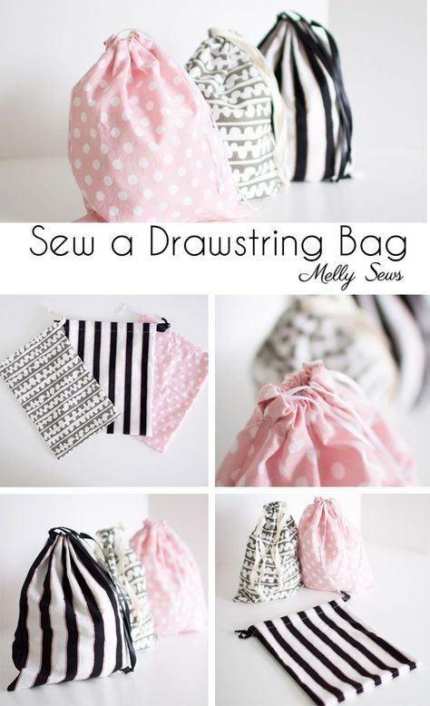 First sewing project - Sew a Drawstring Bag - Beginner Sewing Project - Melly Sews Sew A Drawstring Bag, Beginner Sewing Projects Learning, Melly Sews, Diy Sy, First Sewing Projects, Sew Ins, Beginner Sewing, Beginner Sewing Projects Easy, Leftover Fabric