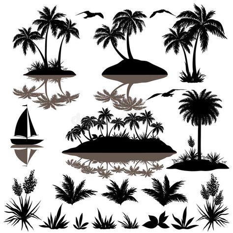 3 Palm Tree Tattoo, Tree Silhouette Tattoo, Tattoo Silhouette, Silhouette Nails, Palm Tree Flowers, Palm Tree Drawing, Palm Tree Vector, Palm Tree Plant, Palm Tree Silhouette