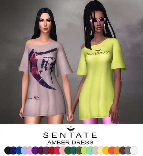 Amber Dress | Sentate on Patreon Sims 4 Free Mods, Amber Dress, Baggy Shirts, Feminine Shirts, Sims 4 Cas Mods, Baggy Tops, Oversized Clothes, Oversized T Shirt Dress, Oversized Outfit