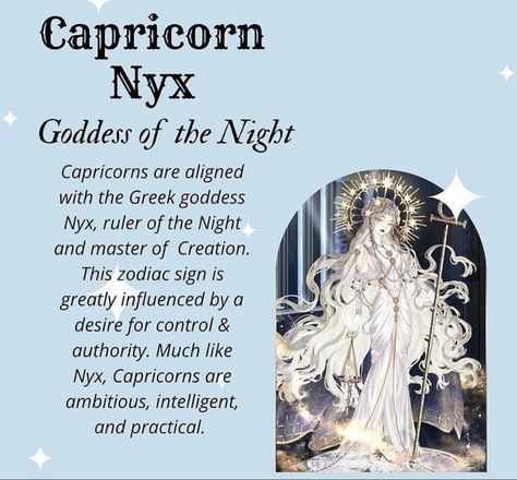 Nyx Goddess, Goddess Of The Night, Capricorn Aesthetic, Capricorn Art, Capricorn Rising, Astrology Capricorn, Capricorn Season, Capricorn Girl, Capricorn Tattoo