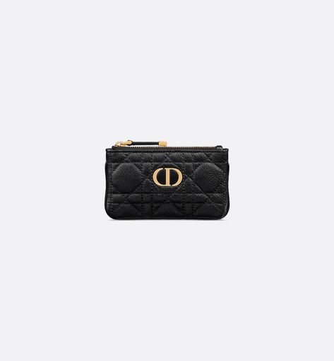 Dior Caro Zipped Key Case Black Supple Cannage Calfskin | DIOR Caro Line, Dior Caro, Icon Shoes, Dior Book Tote, Christian Dior Couture, Curved Lines, Wallet Pouch, Backpack Tote Bag, Dior Wallet