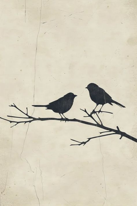 The image is a simple black and white drawing of two birds sitting on a branch. The birds are facing each other and appear to be talking ->> more details in ai-img-gen.com Bird On A Wire Drawing, Black And White Bird Art, Two Birds Drawing, Bird On A Branch, Birds On A Branch, Birds Drawing, Simple Bird Drawing, Bird Silhouette Art, Black And White Birds