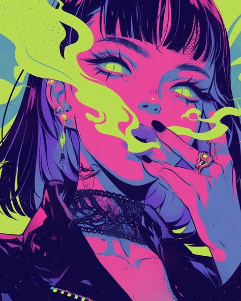 Puff💖 Neon Pop Art, Neon Demon, Cybercore Aesthetic, Japanese Pop Art, Pop Illustration, Game Style, Hippie Painting, Animation Sketches, Different Art Styles