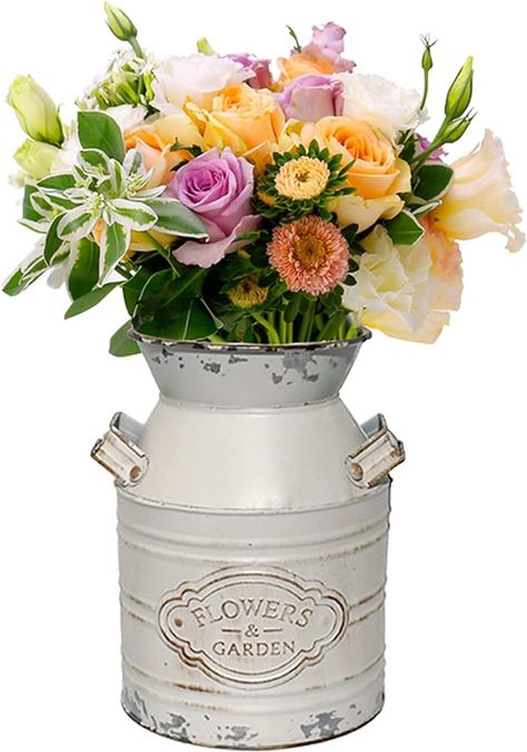 Vintage Metal Flower Vase, Metal Galvanized Milk Can White Farmhouse Vase Decor with Handle for Home Decoration，7.5 inch H : Amazon.ca: Home Farmhouse Vases Decor, Vintage Country Home, Galvanized Sheet Metal, Farmhouse Vase, Galvanized Sheet, Watercolor Flower Art, White Farmhouse, Spring Party, Milk Cans