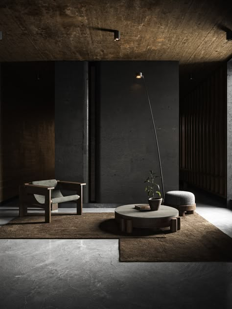 Japanese Facade, Brutalism Interior, Brutalist Interior, Wabi Sabi Interior, Decorative Plaster, Brutalist Architecture, Concrete Structure, Japanese Interior, Dark Interiors