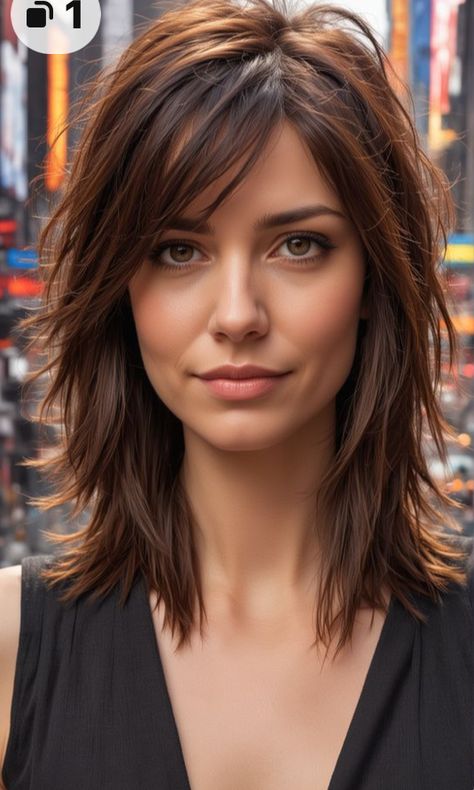 Haïr Style Medium Hair 2023, Shoulder Length Hair Layered With Bangs, Womens Hairstyles For Thick Hair, Angled Bangstyle Hair Medium, Choppy Layered Long Hair, Collarbone Length Hair With Layers Wavy, Shoulder Length Hair With Lots Of Layers, Fall Layered Hair, Hair Styles For Fall 2024