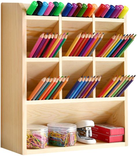 Art Supplies Organizer, Diy Pencil Holder, Desk Organisation, Diy Pen, Pen Organizer, Diy Stationary, Home Office Art, Stationary Organization, Wooden Desk Organizer