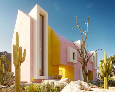 the house reflects the brightly colored, minimal geometries of classic modernist mexican architecture. Sanaa Architecture, Le Corbusier Architecture, Architecture Logo, Plans Architecture, Library Architecture, Stairs Architecture, Brick Architecture, Desert Homes, Baroque Architecture