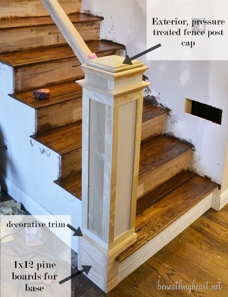 How to Build a Newel Post | Beneath My Heart Stair Banister, Stair Makeover, Escalier Design, Staircase Remodel, New Staircase, Staircase Makeover, Stair Remodel, Newel Posts, House Stairs