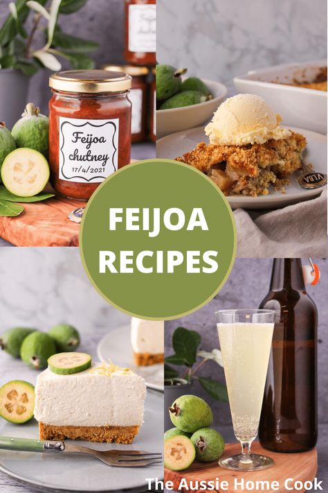 Everything you need to know about feijoa, what they taste like, where to get them and what to cook with them including a great collection of feijoa recipes. Fejoa Recipes Chutney, Feijoa Jam Recipe, Feijoas Recipes, Fejoa Recipes, Feijoa Recipes, Kiwi Recipes, Pineapple Guava, Mochi Recipe, Guava Fruit