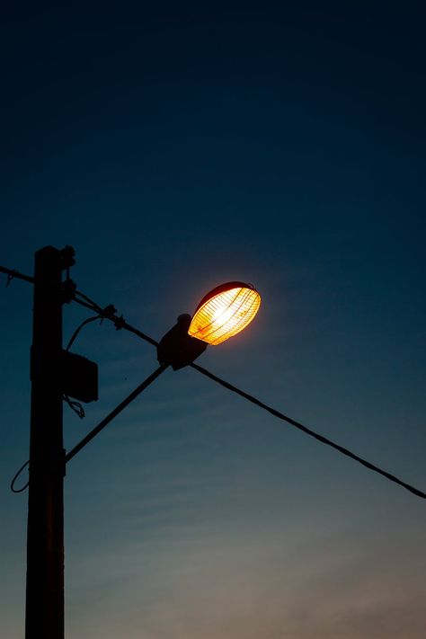 Black Street Light Turned on during Night Time · Free Stock Photo Street Lamp At Night, Blue Photos, Dawn And Dusk, Grunge Art, Aesthetic Inspiration, Night Blue, Night Photos, Street Lamp, Ambient Light