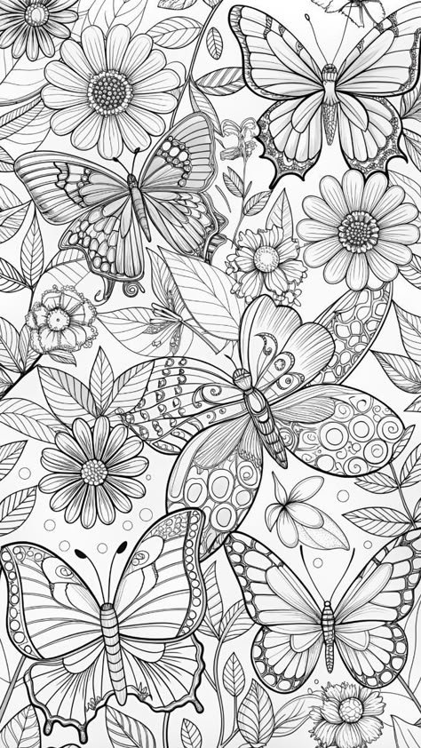 Coloring Pages Flowers, Printable Flower Coloring Pages, خريطة ذهنية, Whimsical Art Journal, Abstract Coloring Pages, Flowers Coloring, Barbie Coloring Pages, Adult Colouring Pages, Detailed Coloring Pages